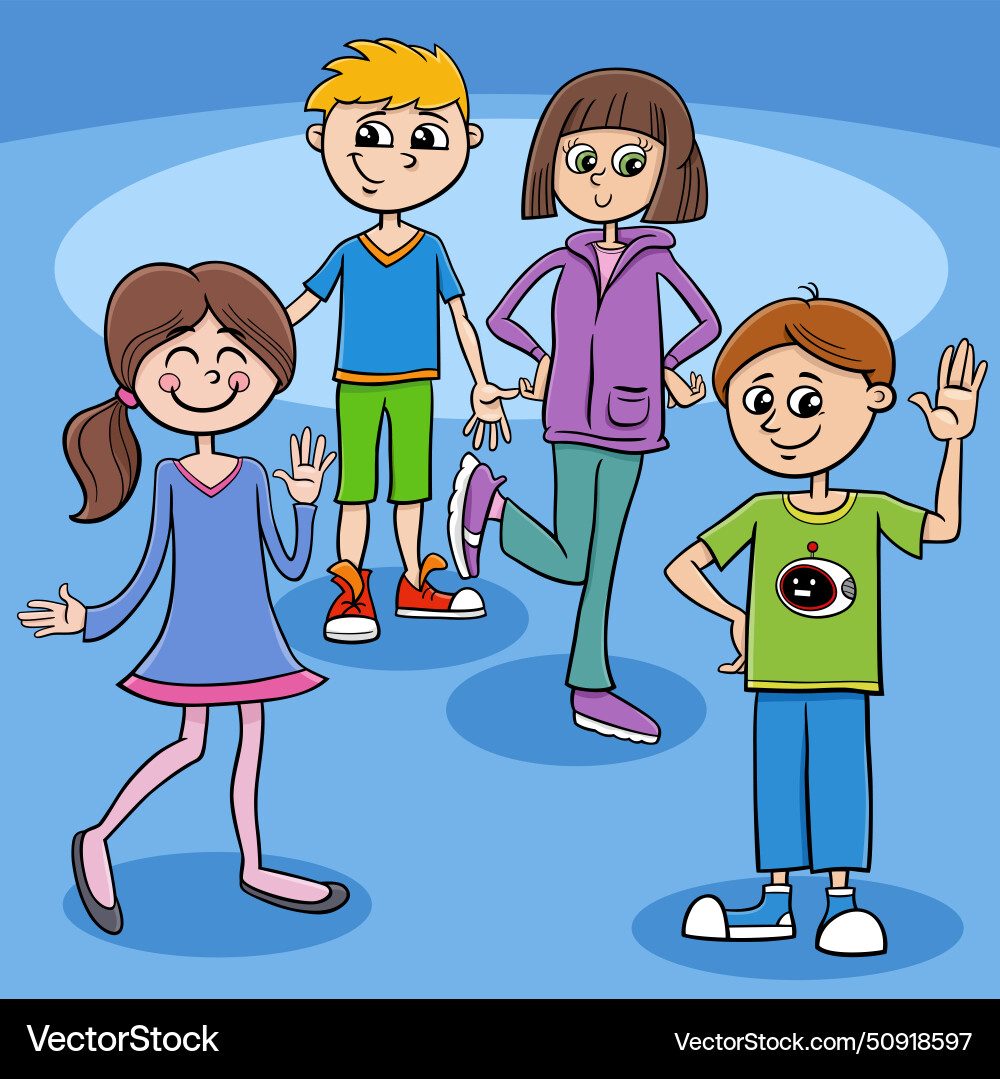 Glückliche Cartoon Kinder oder Jugendliche Charaktere Glückliche Cartoon Kinder oder Jugendliche Charaktere vektorbild