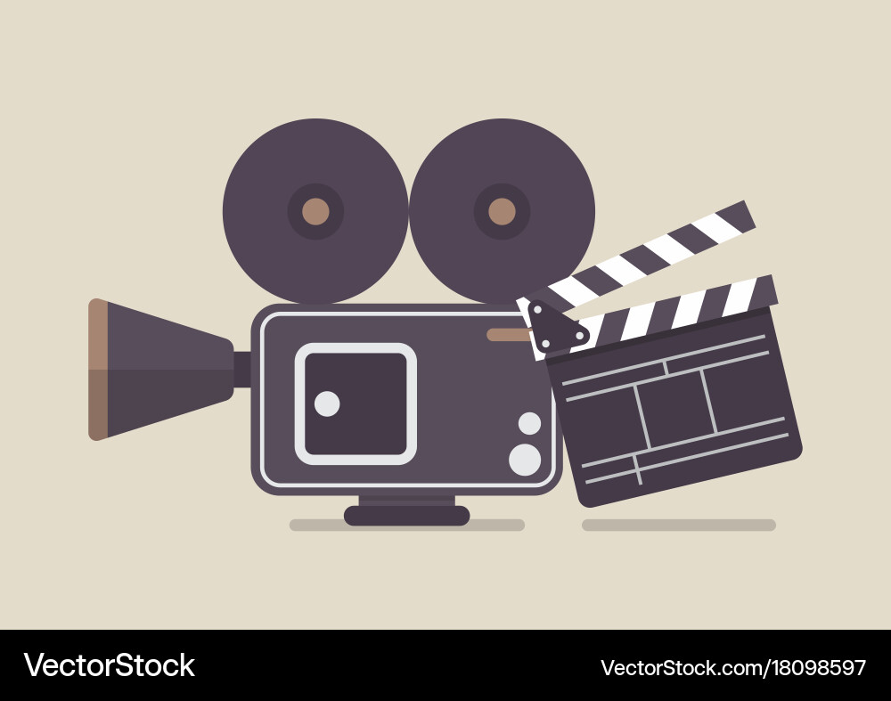 Retro movie camera and clapper Royalty Free Vector Image