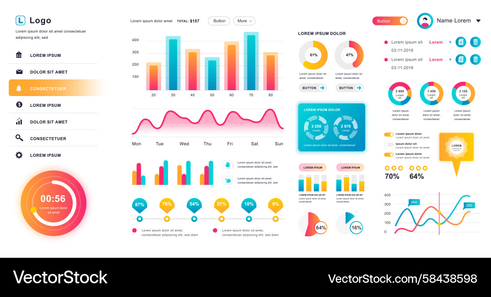 Admin Dashboard UI Template Vector Image