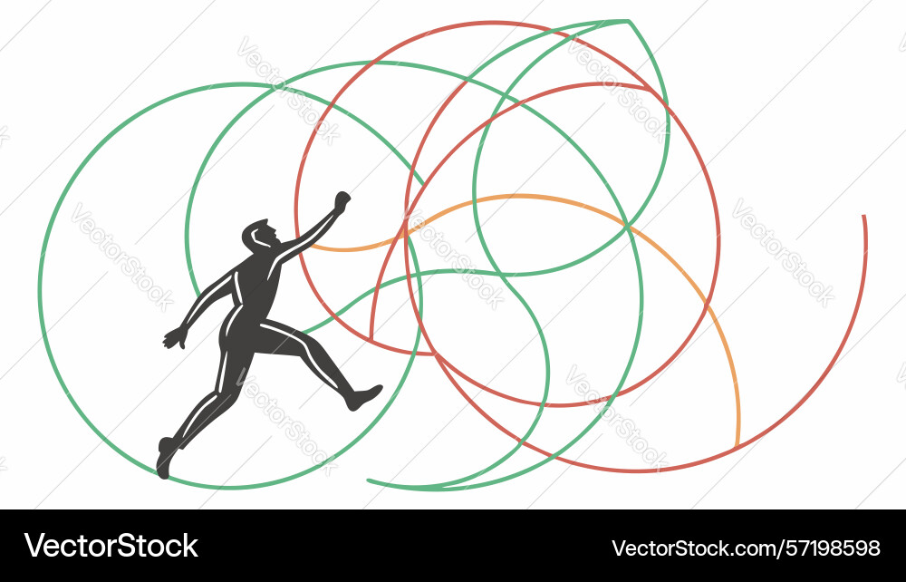 Dynamic action pose on abstract circles vector image