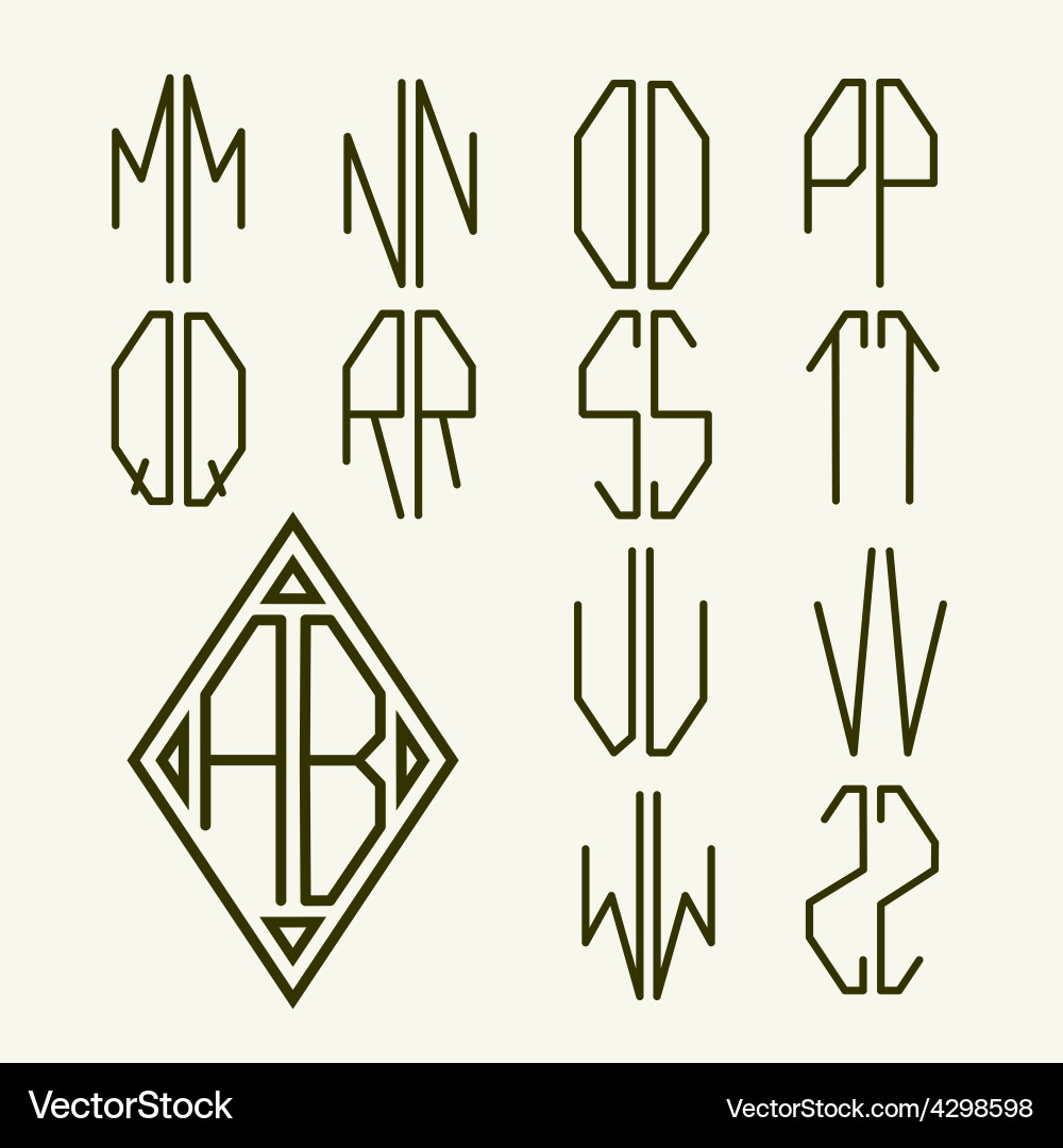 Two-Letter Monogram Templates - Art Nouveau Style Vector Image