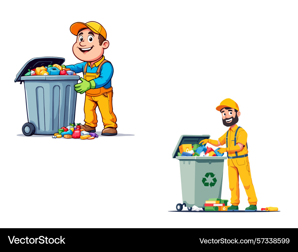 Ai-generated garbage collectors picking up trash Vector Image
