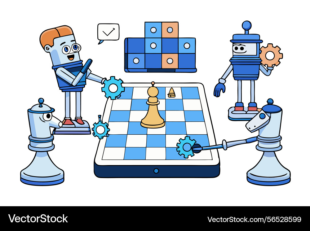 Ai powered robot instructing chess moves Ai powered robot instructing chess moves Vector Image