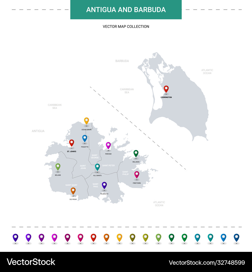 Antigua and barbuda map with location pointer Antigua and barbuda map with location pointer Vector Image