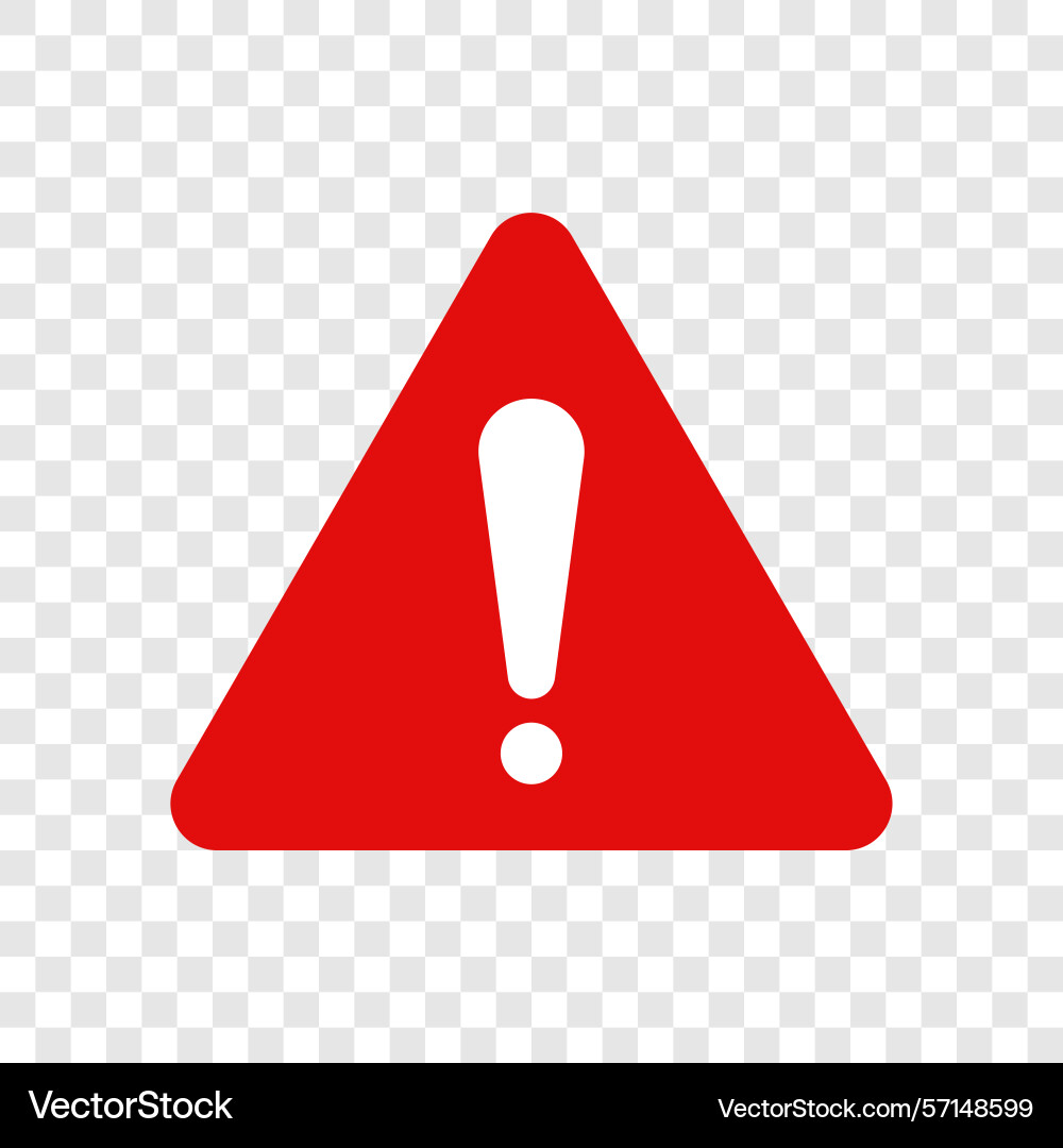 Exclamation point within a red triangle warns vector image