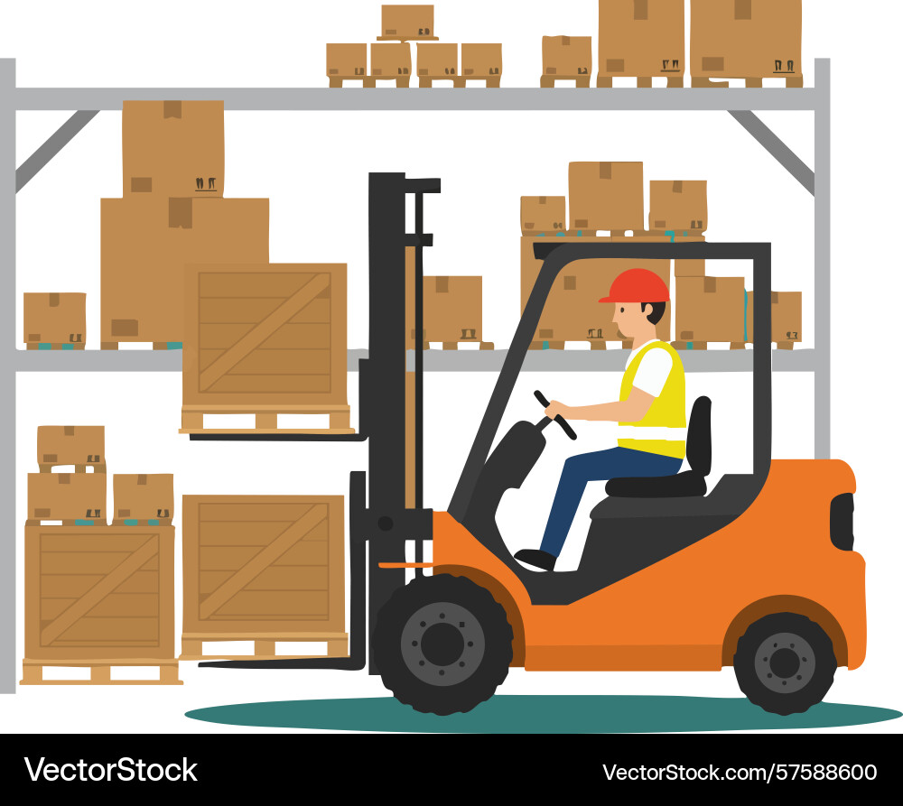 Forklift operator loading and unloading boxes vector image