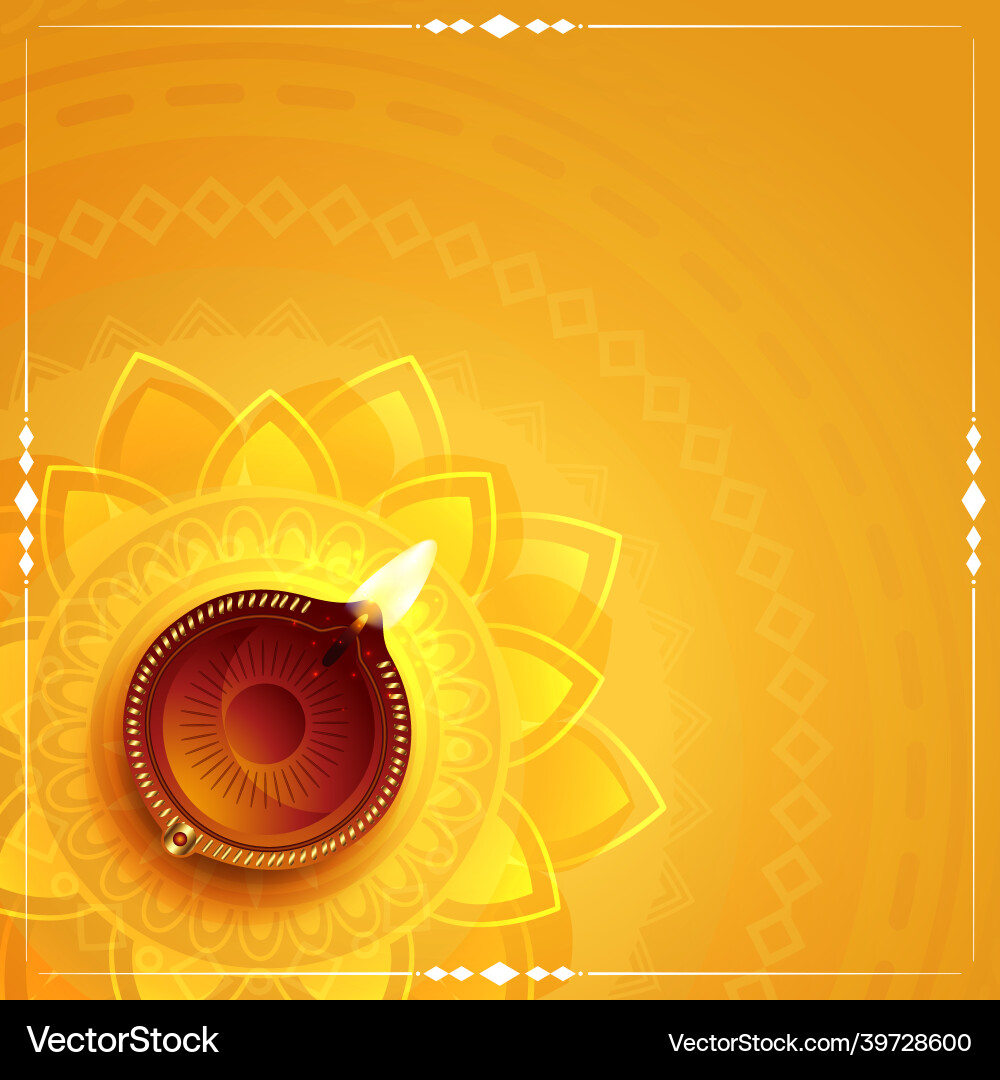 Happy diwali yellow decorative card design vector image