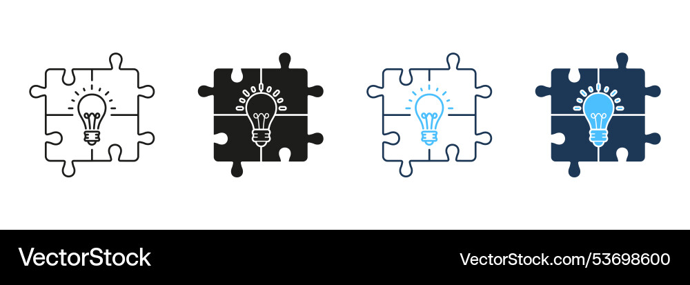 Lightbulb in puzzle solution symbol collection Lightbulb in puzzle solution symbol collection vector image
