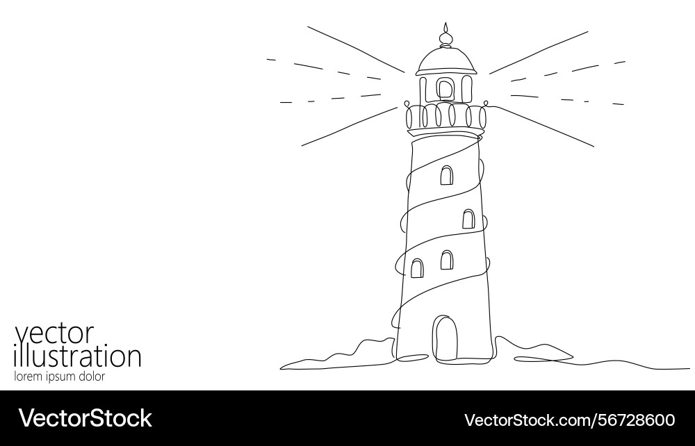 Lighthouse one line drawing continuous outline Lighthouse one line drawing continuous outline Vector Image