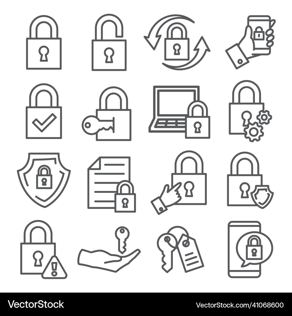 Lock line icons set on white background vector image