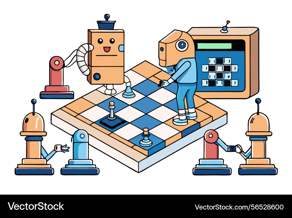 Machine learning chess strategy with robot Vector Image