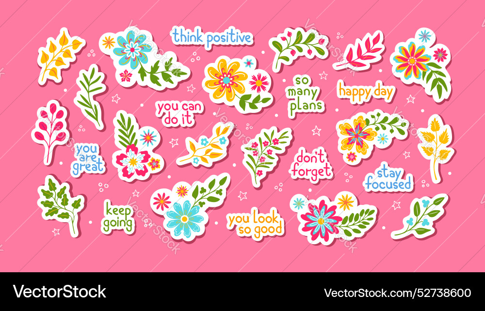 Motivation journal stickers retro flowers Motivation journal stickers retro flowers vector image