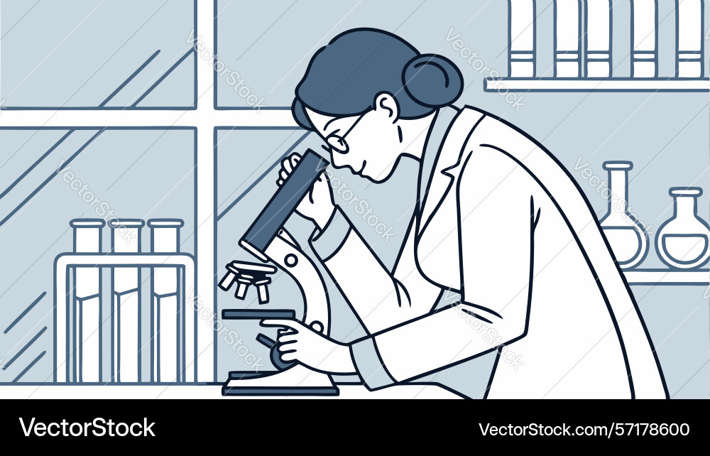 Scientist using microscope in professional lab vector image
