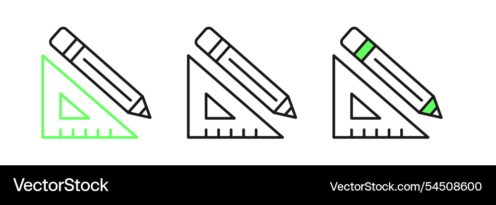 Set line triangular ruler and pencil icon Set line triangular ruler and pencil icon vector image