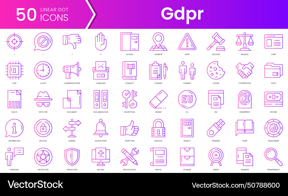 Set of gdpr icons gradient style icon bundle Vector Image