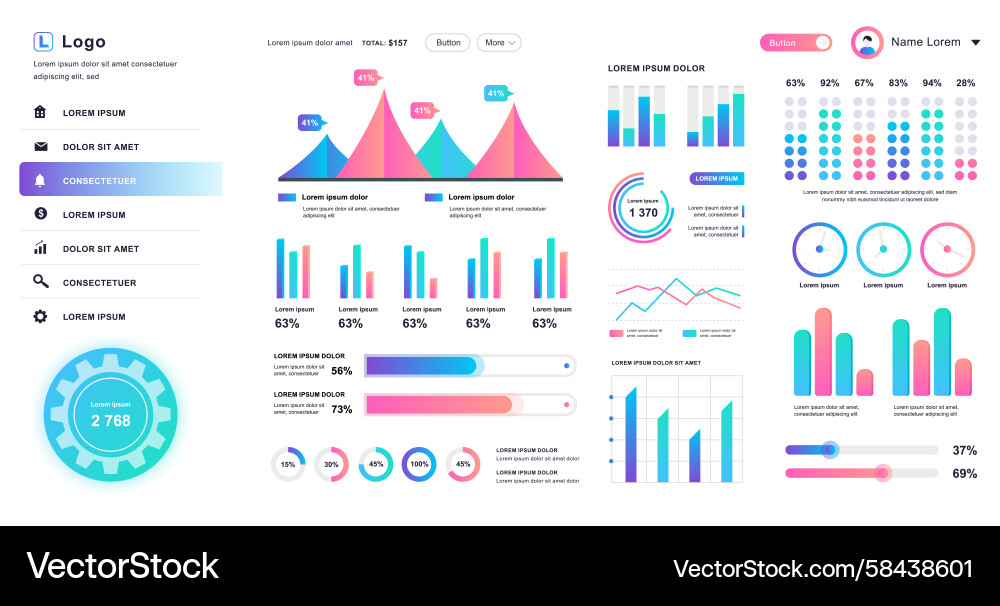 Admin Dashboard UI Kit Vector Image