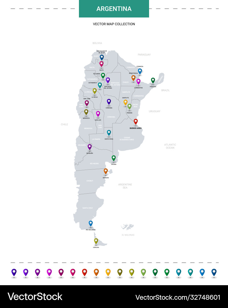 Argentina map with location pointer marks vector image