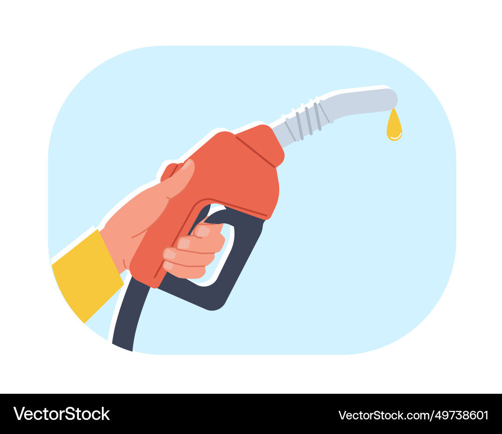 Hand holding gasoline fuel pump with yellow Hand holding gasoline fuel pump with yellow vector image