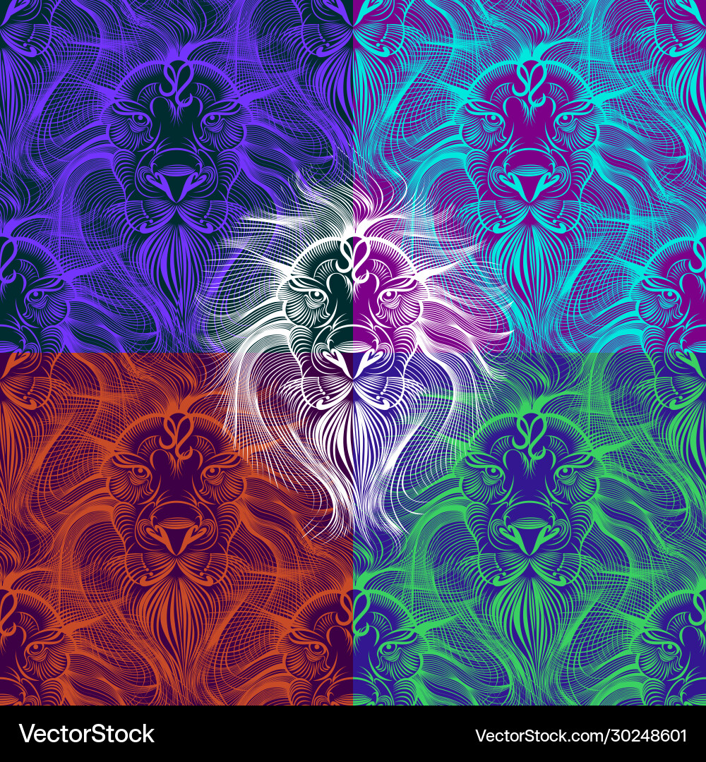 Linear Pop Art Lion Pattern Vector Image