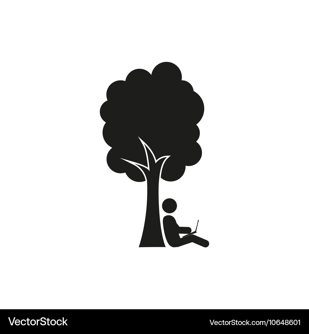 Man Contemplating Under a Tree Vector Image