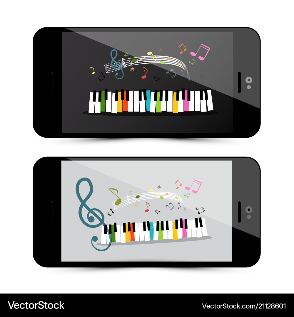 Music application with piano keyboard and notes vector image