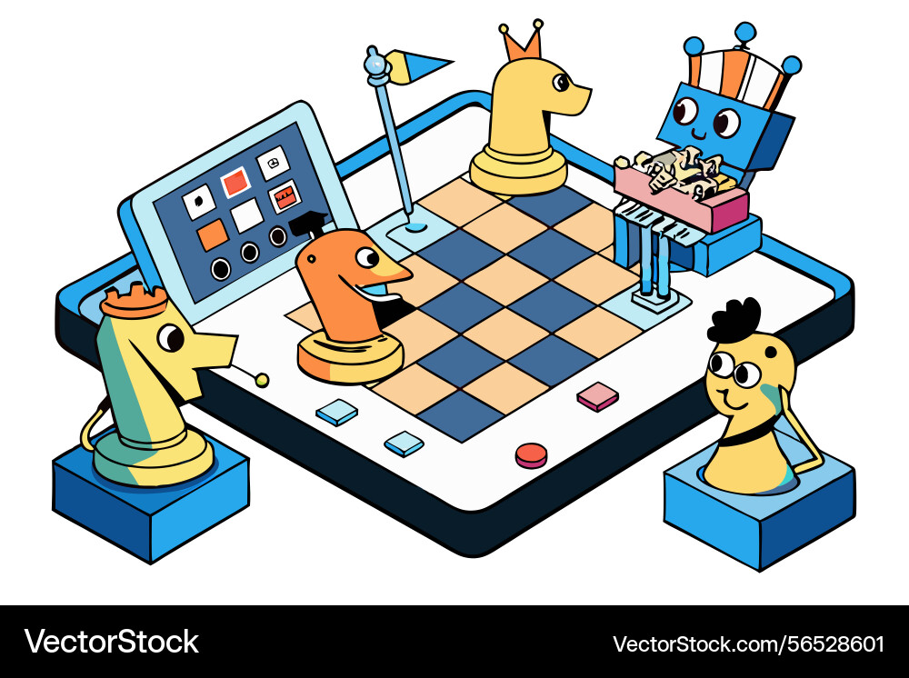 Robotic chess player and digital chessboard Vector Image