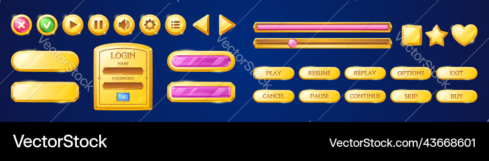Set of golden buttons for user interface design Set of golden buttons for user interface design Vector Image