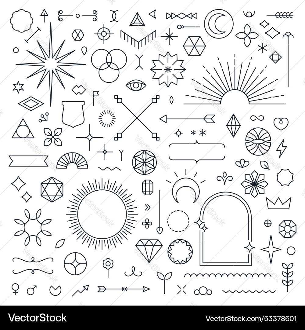 Set of linear thin line art deco boho retro vector image
