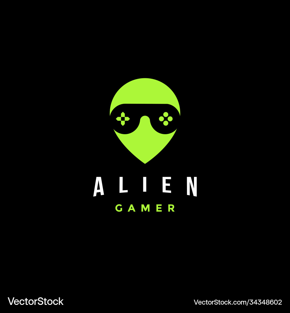Alien Gamerkopf mit Joystick als Glasaugenlogo Alien Gamerkopf mit Joystick als Glasaugenlogo vektorbild
