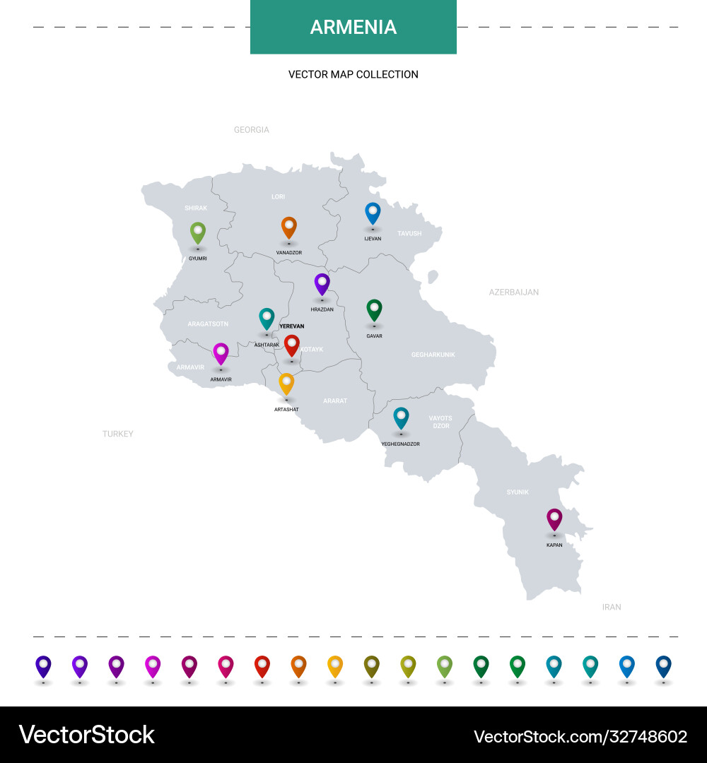 Armenia map with location pointer marks vector image