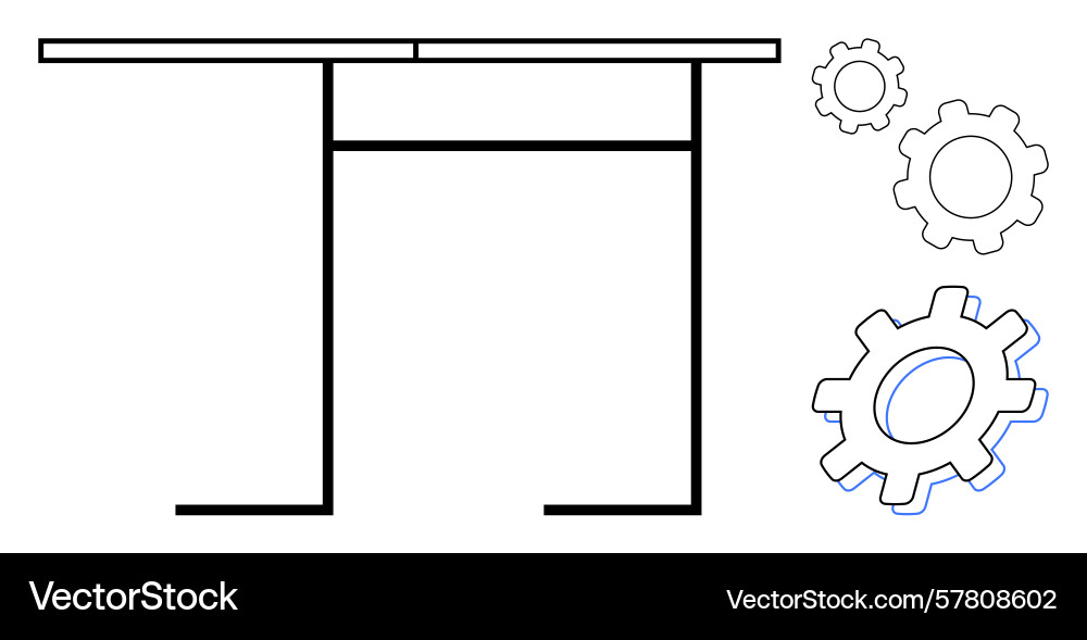 Minimal desk structure with adjacent gear Minimal desk structure with adjacent gear Vector Image
