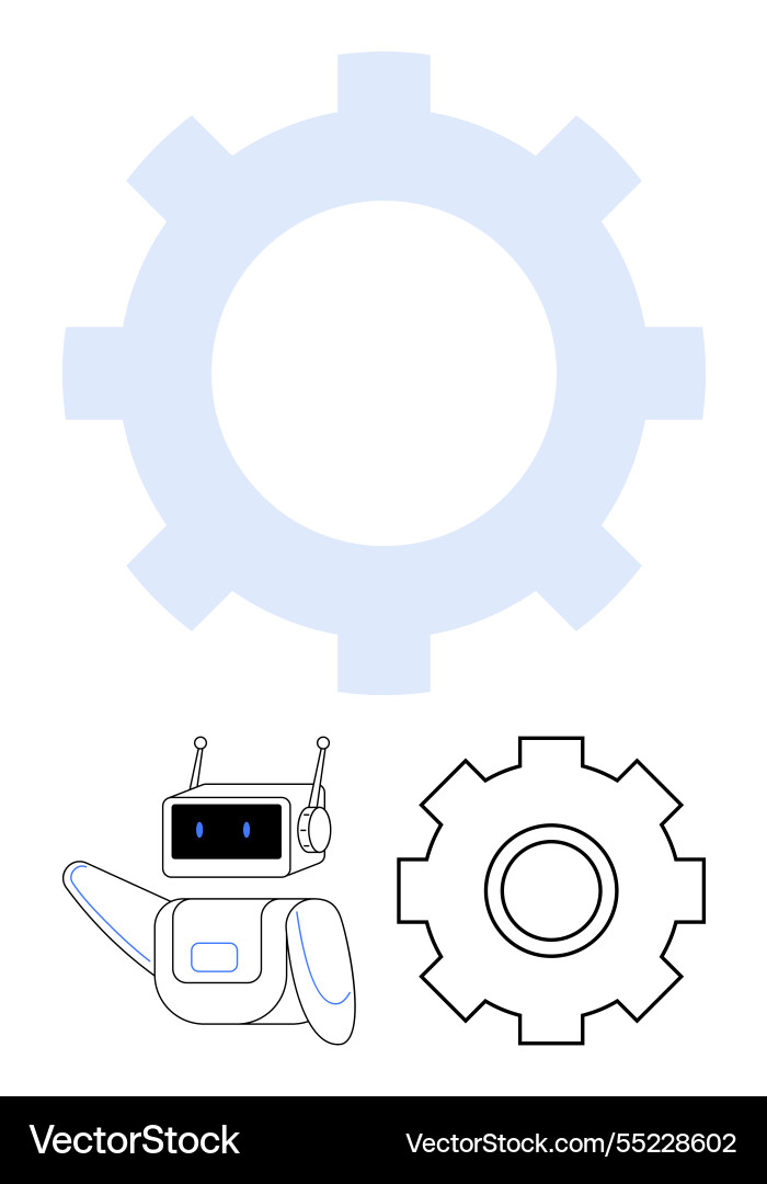 Robot with headset and gears representing Robot with headset and gears representing vector image