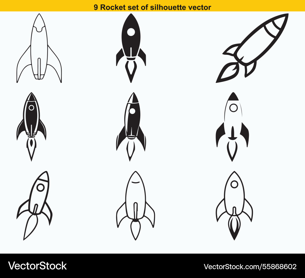 Set of rocket icon 9 different styles editable Set of rocket icon 9 different styles editable vector image