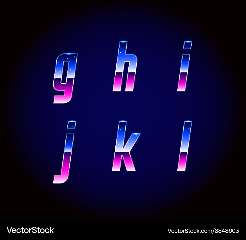 80er Jahre retro futurism sci-fi Schrift alphabet Vektorbild