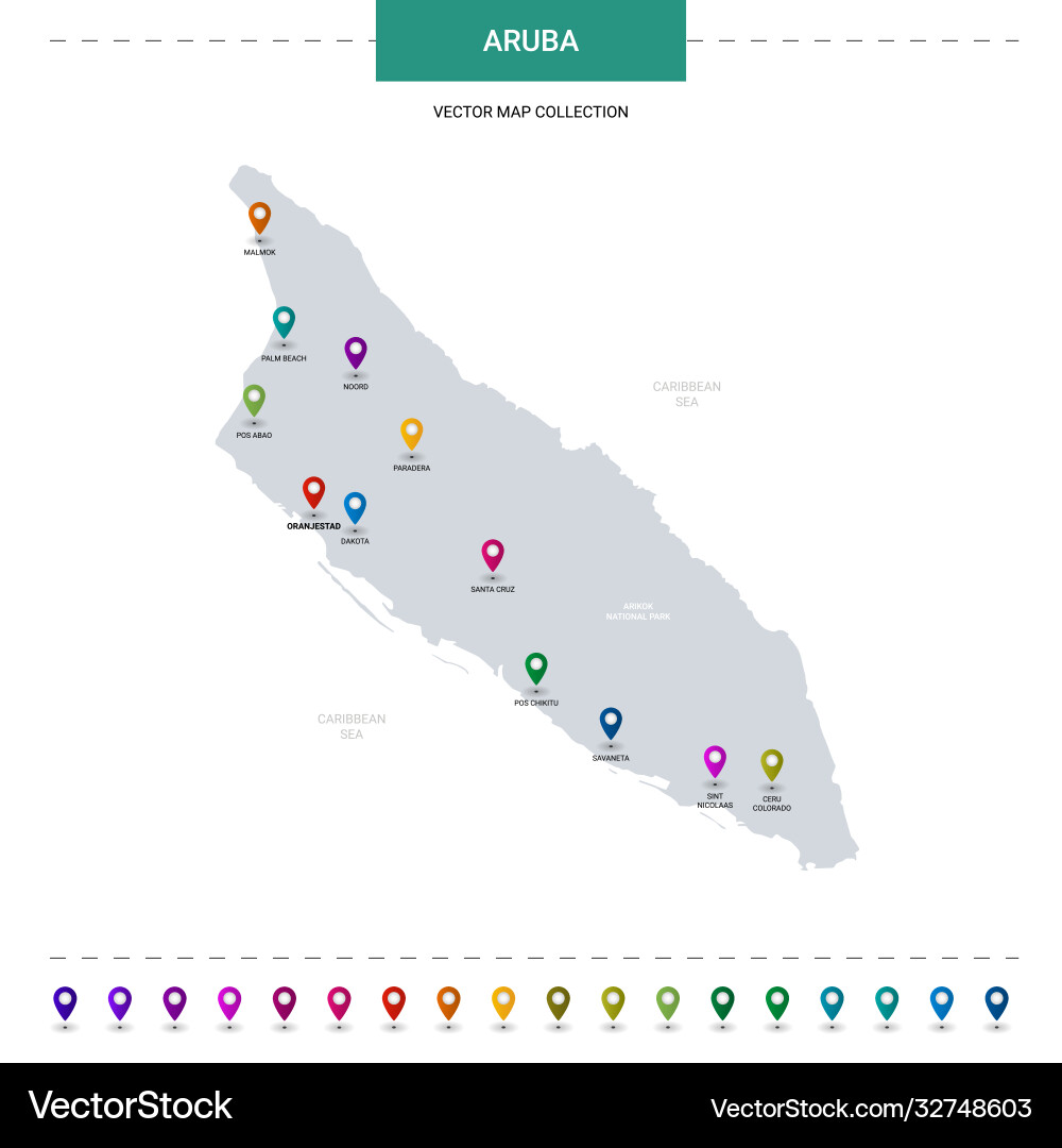 Aruba Location Map with Pointer Marks vector image