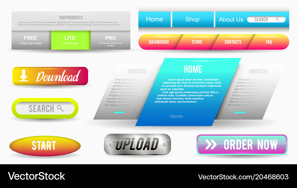 Collection of web buttons elements set vector image