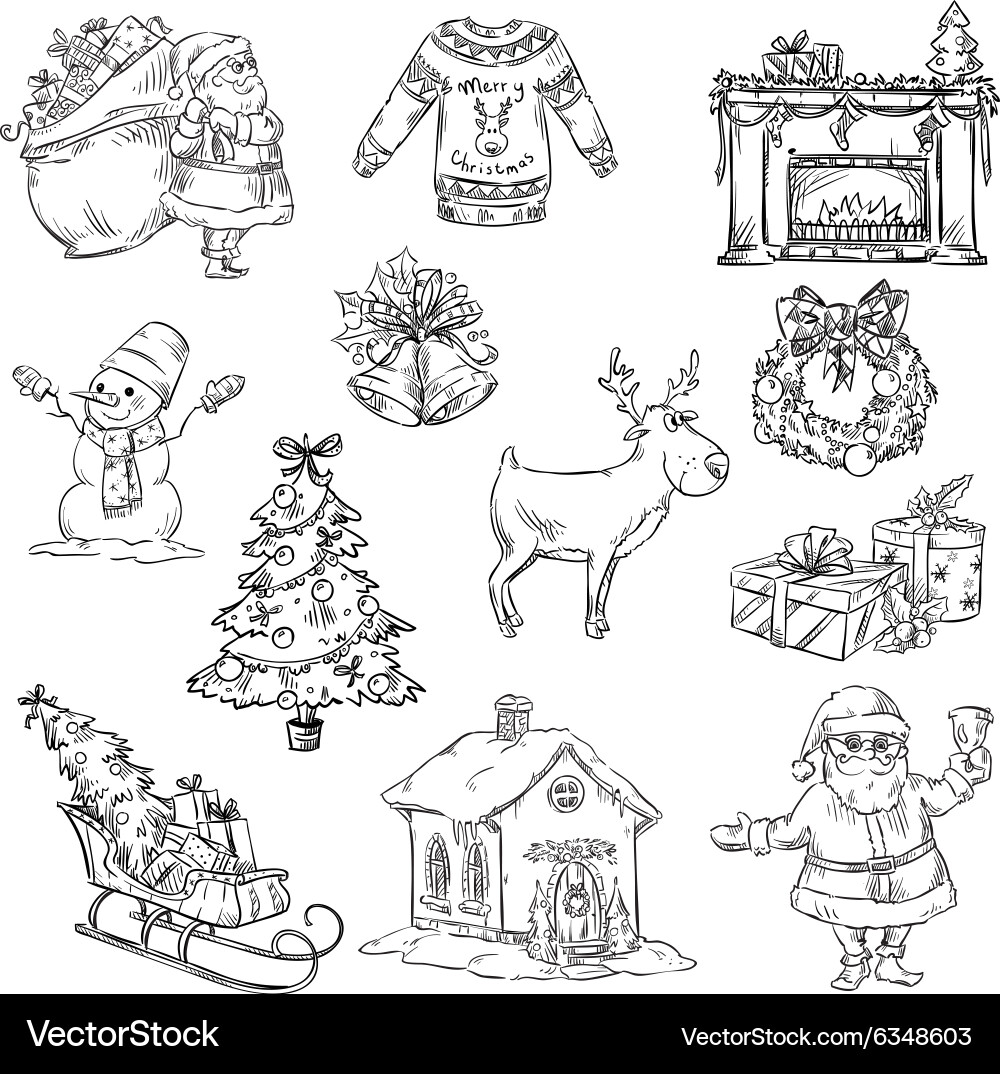 Hand-Drawn Christmas Symbols vector image