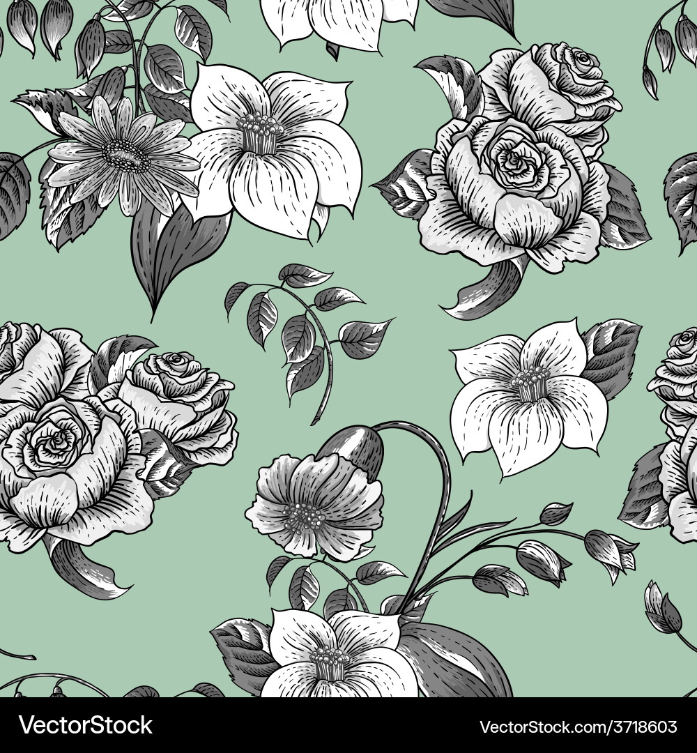 Seamless floral pattern with roses and wildflowers Vector Image
