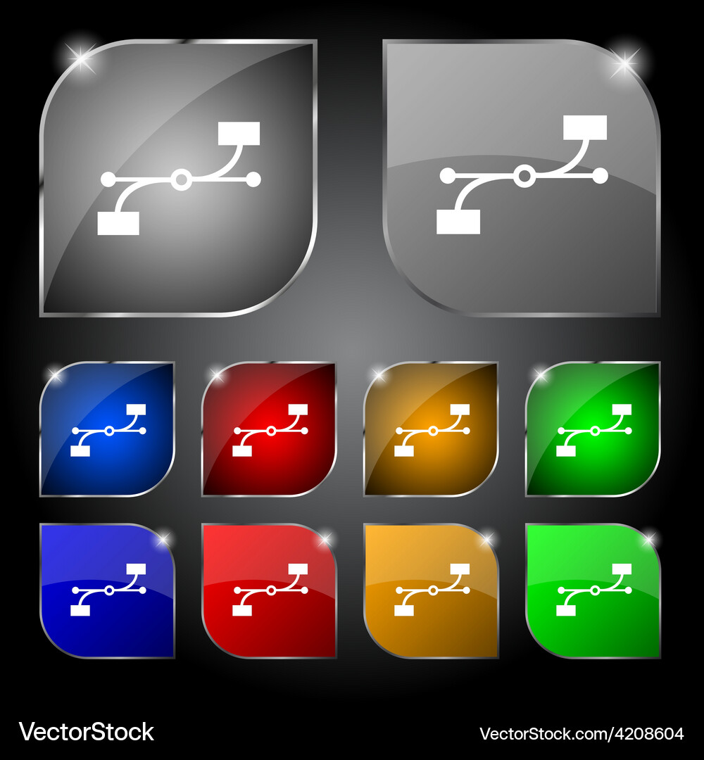 Bezier curve icon sign set of ten colorful buttons Vector Image