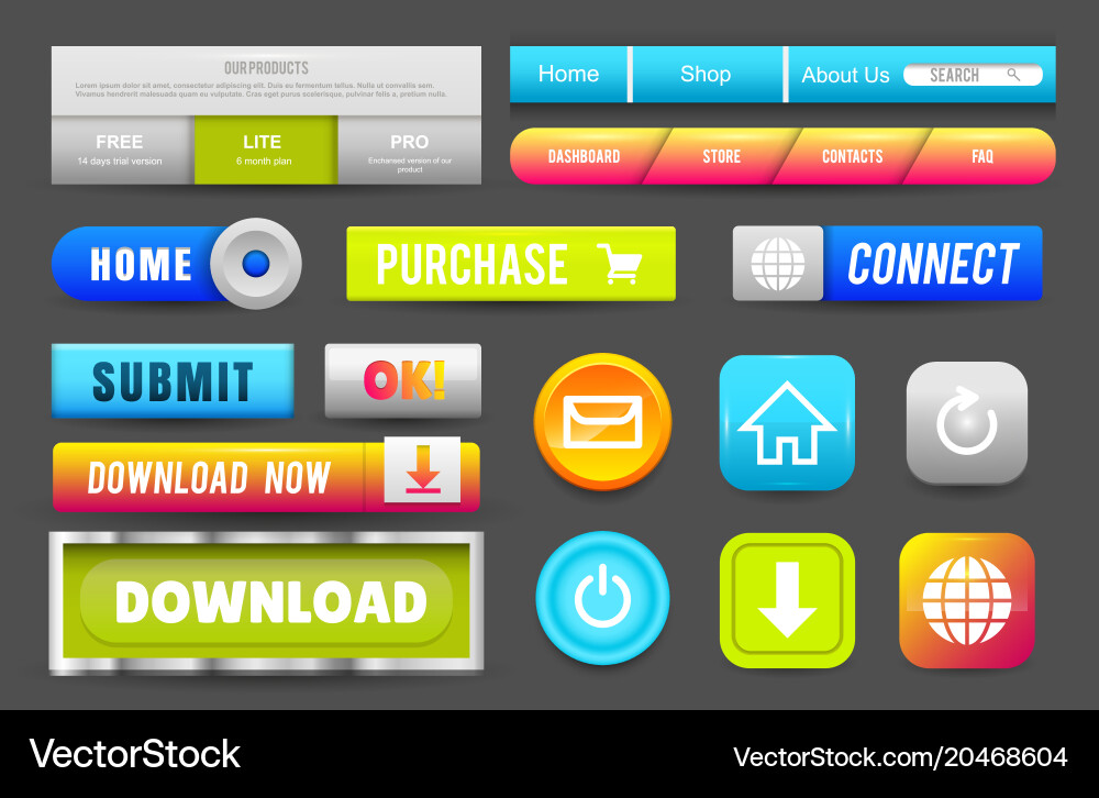 Collection of web buttons elements set vector image