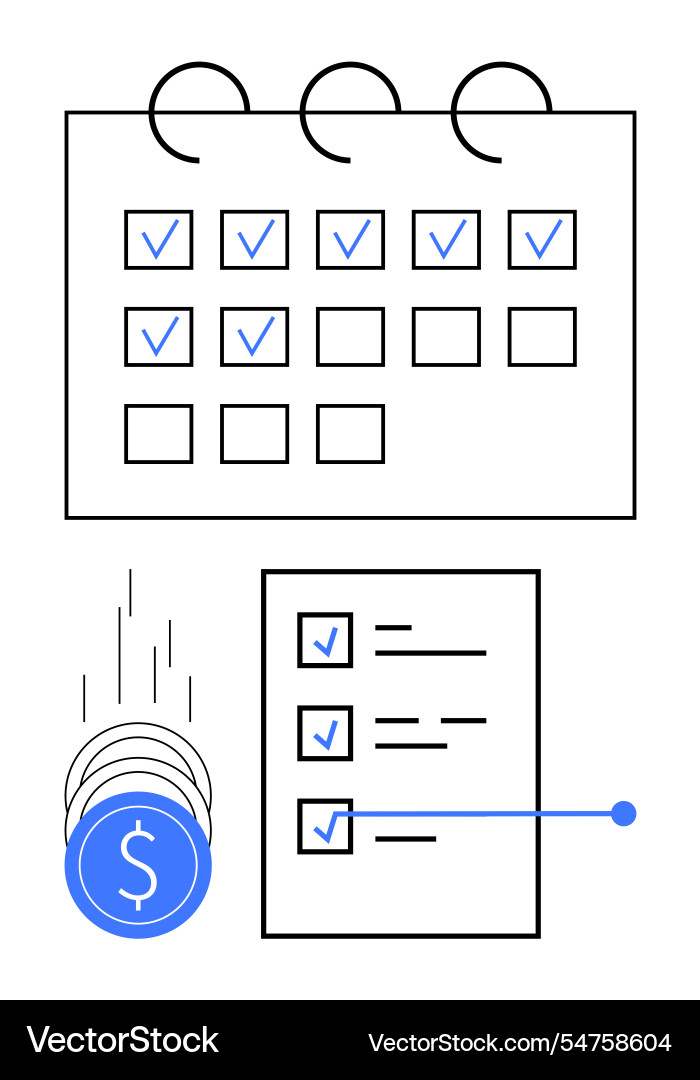 Efficient work management with calendar and task Efficient work management with calendar and task vector image