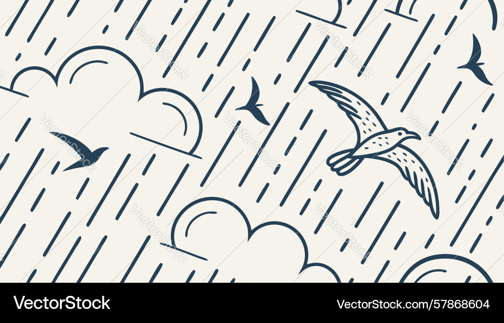 Rain with birds and clouds pattern design Vector Image