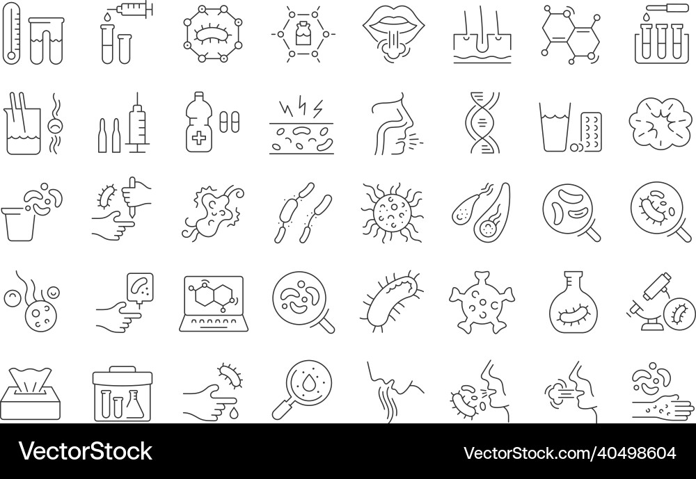 Set of linear icons viruses and bacteria Vector Image