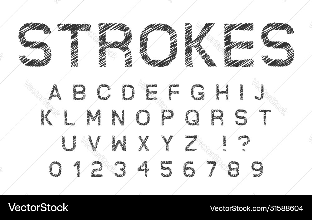Sketched strokes latin font letters and numbers Sketched strokes latin font letters and numbers vector image