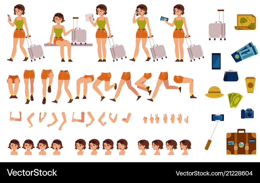 Tourist Frau Kreation Kit - Set von verschiedenen Körper Tourist Frau Kreation Kit - Set von verschiedenen Körper vektorbild