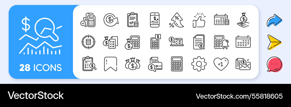 Accounting line icons set of calculation check Accounting line icons set of calculation check Vector Image