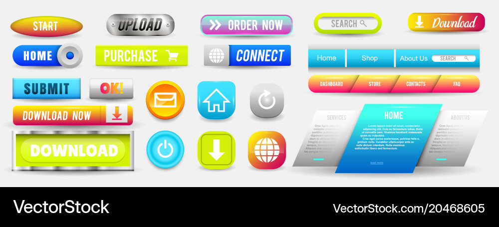 Collection of web buttons elements set