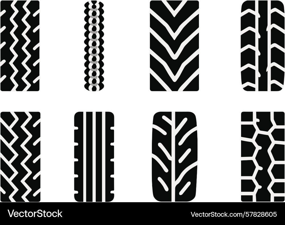 Different tire tread patterns displayed on a white Different tire tread patterns displayed on a white vector image