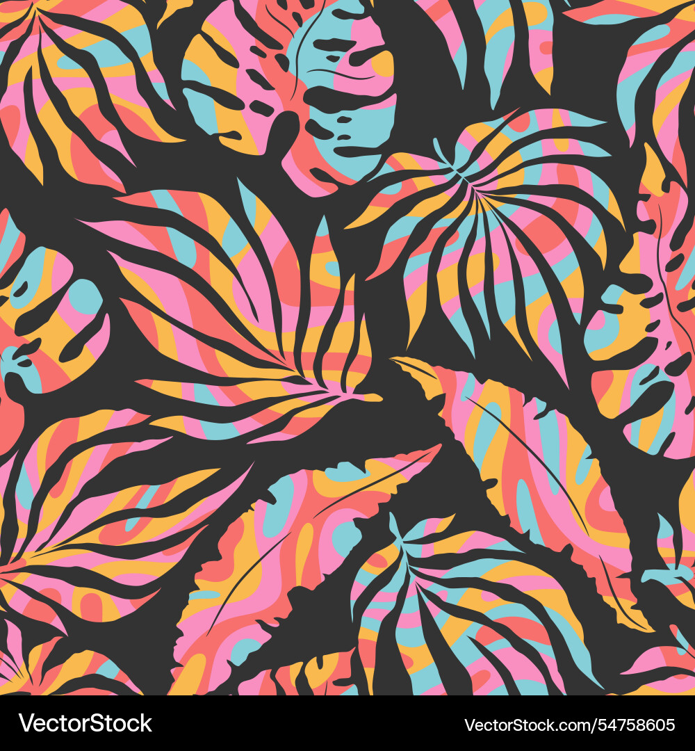 Groovy abstract monstera and palm seamless pattern Vector Image