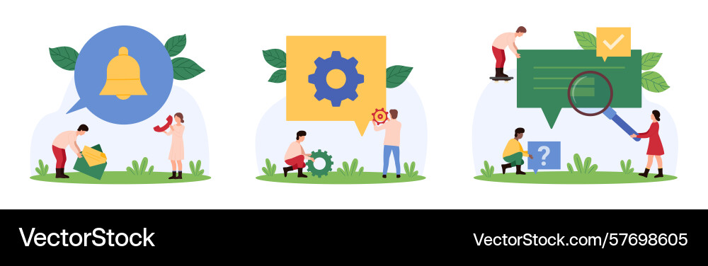 Message inbox reminder setup set tiny people Message inbox reminder setup set tiny people Vector Image